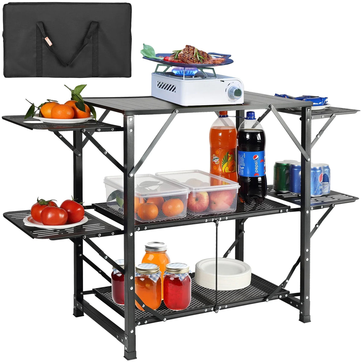 Kitchen Table Tables Folding SKYSHALO 5 Camping Portable 2 Cook Station & Shelves