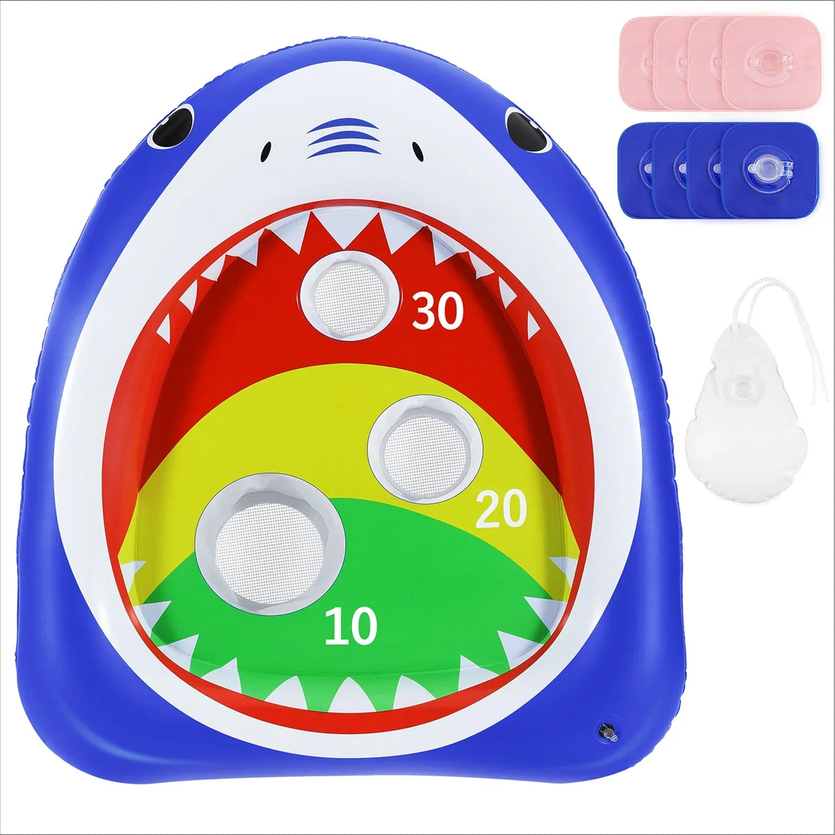 Toss Toys Toy MoKo Inflatable Adults with Blue 8 Summer Games Pool Family Shark Kids Party for Ring Carnival, Floating Sandbag, Water