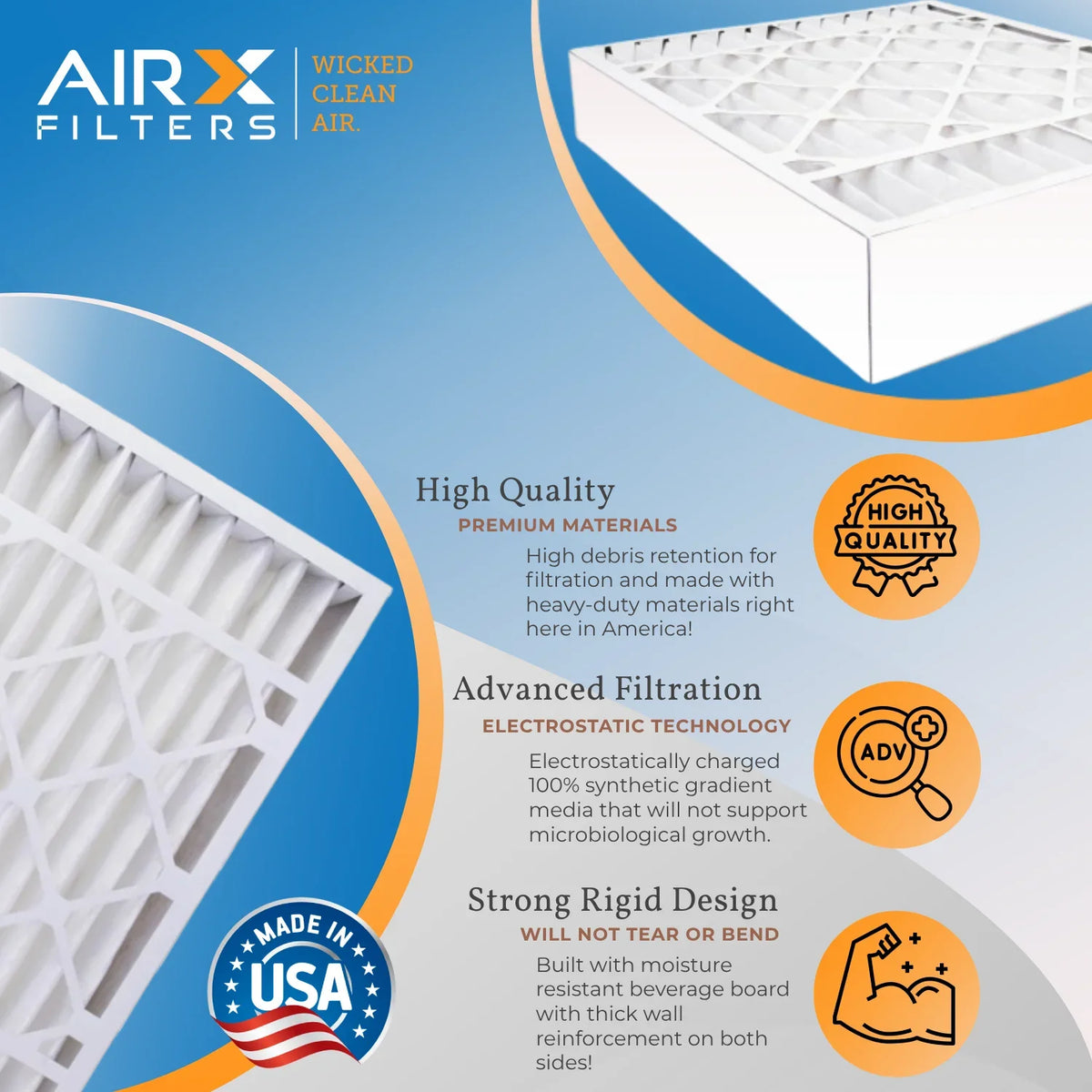 White MERV MPR Compatible 16x20x4 Premium FR1000M-111 Filter Filter 11 WICKED 11 Comparable 6 with 16x20x4 Made FILTERS MERV Rodgers Furnace AIRX to USA Air 7 MPR 1200 by Pack AIR. 1000, CLEAN & FPR