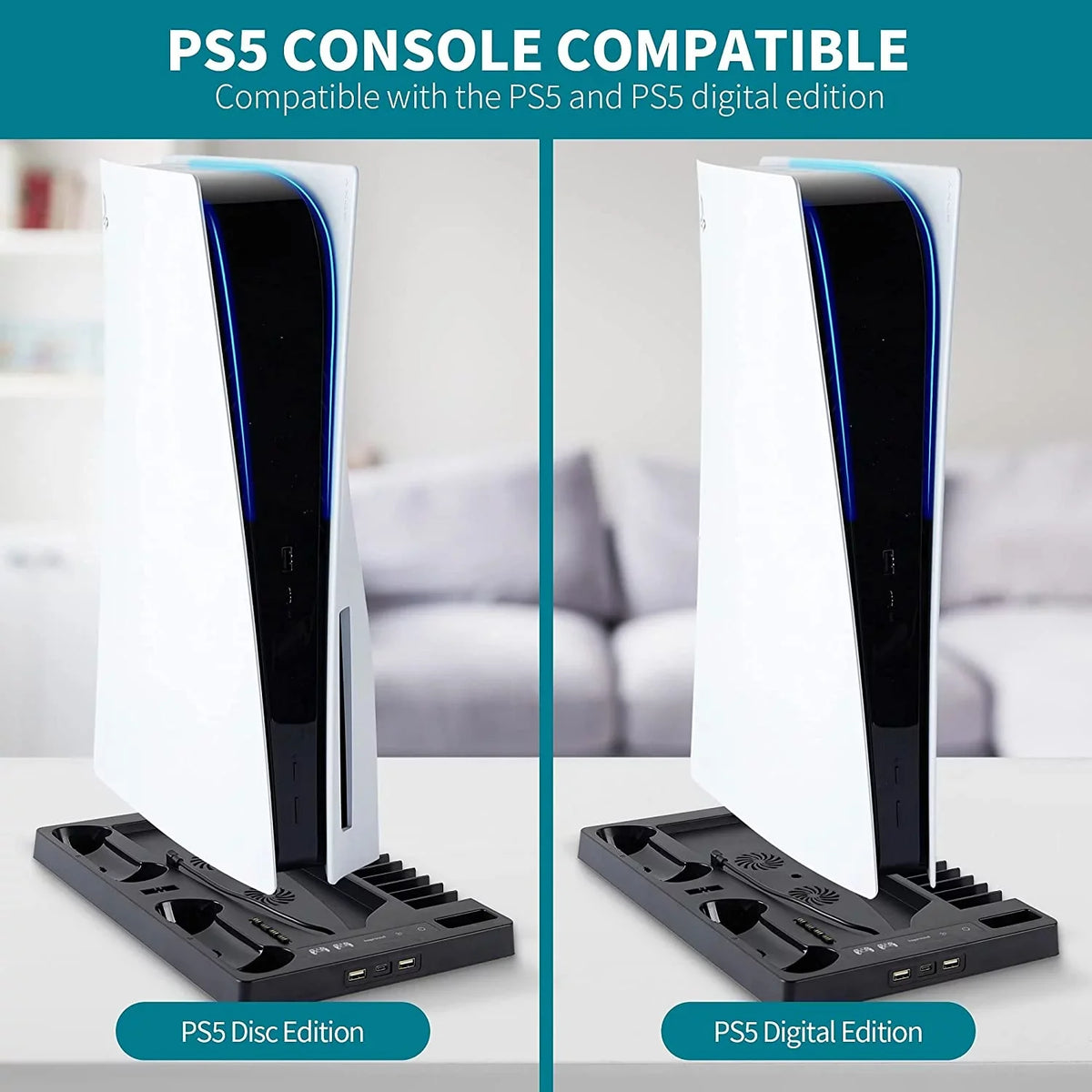 PS5 Stand Lamps 15 - Charger Game Dual and Cooling New BOLT Indicator Bundle Fan and AXTION Like with Slots Vertical Controller