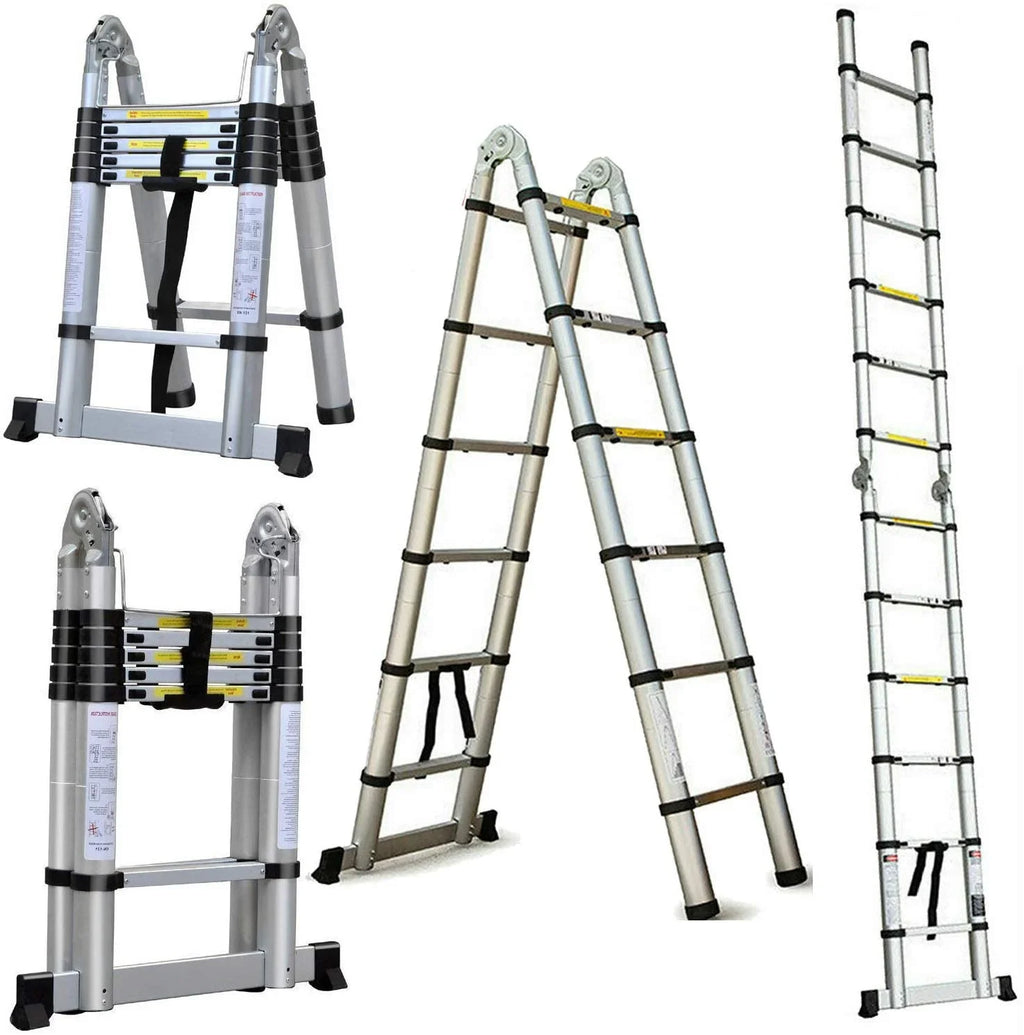 Folding Extension Ladder Multi-Purpose Aluminum 12.5FT/3.8M Ladder Dayplus Telescoping Portable A-Frame