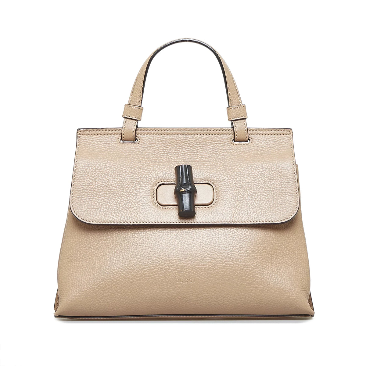 Leather Daily Pre-Owned Satchel Calf (Good) Medium Gucci Brown Bamboo Authenticated Unisex