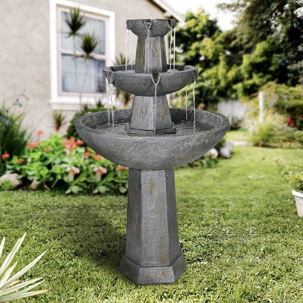 Porch Garden Waterfall 43.3in Freestanding Bath Fountain, for Lawn Backyard 3 H Decor Tier Bird Home with Patio Fountain Outdoor Deck