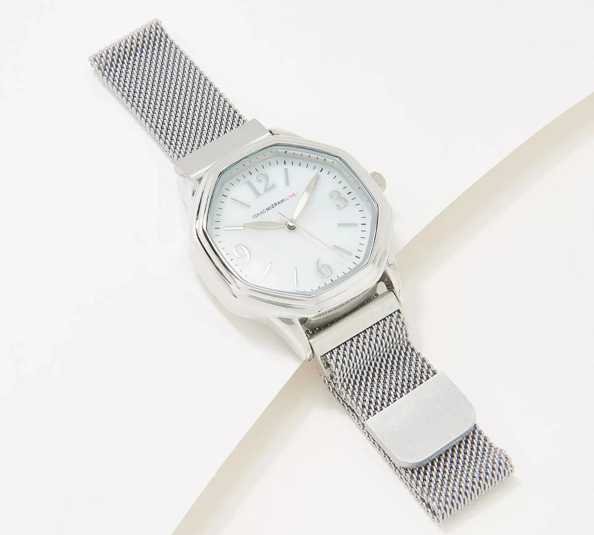 Silver Watch Octagon ADJ Steel Magnetic Mizrahi Live! Isaac Strap Stainless Mesh