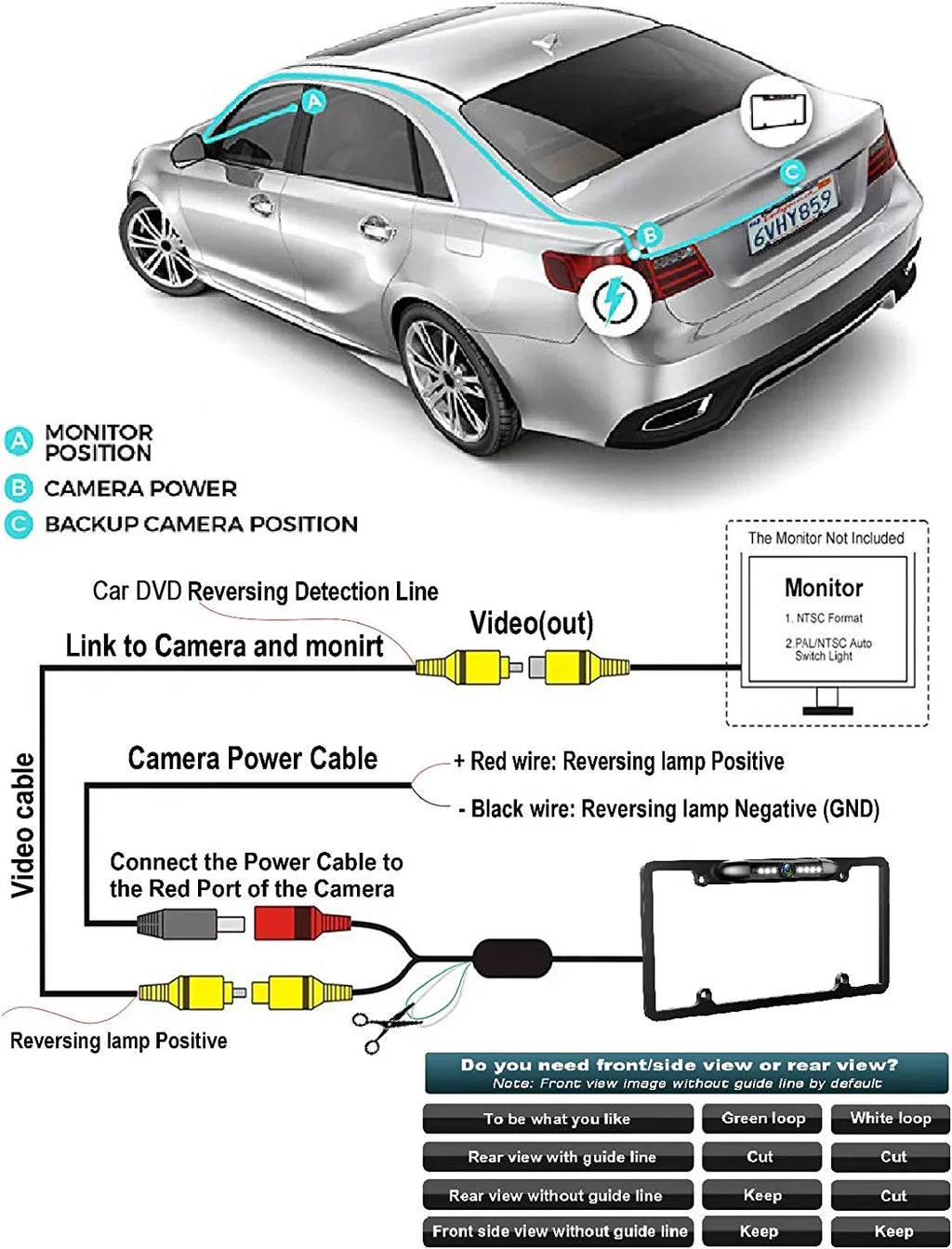 Camera with Bright Waterproof Absolute 8 Night CAM2100S Camera Plate Security Viewing LEDs Chrome Universal Angle Car Frame Vehicle View Camera Front Vision 170° Assist Front License