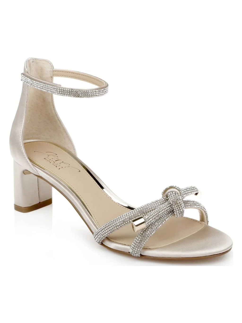 Heel Block M JEWEL Womens MISCHKA Sandal 5.5 Rhinestone BADGLEY Toe Lena Ankle Silver Round Heeled Strap Dress