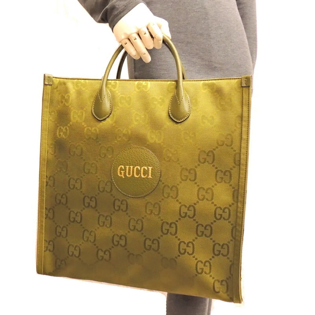 (Day Forest Ladies 696043 Nylon Off Recycled Bag The (Good) Lining Green Gucci Pre-Owned Tote Only) Grid Medium GG