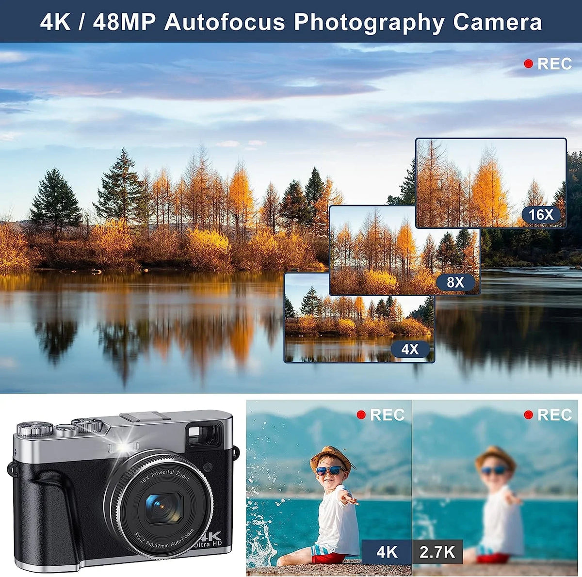 YouTube for Camera Camera with Video 4K 16X 32GB Card Autofocus for SD 4K 48MP Vlogging Photography Digital Zoom Digital Camera