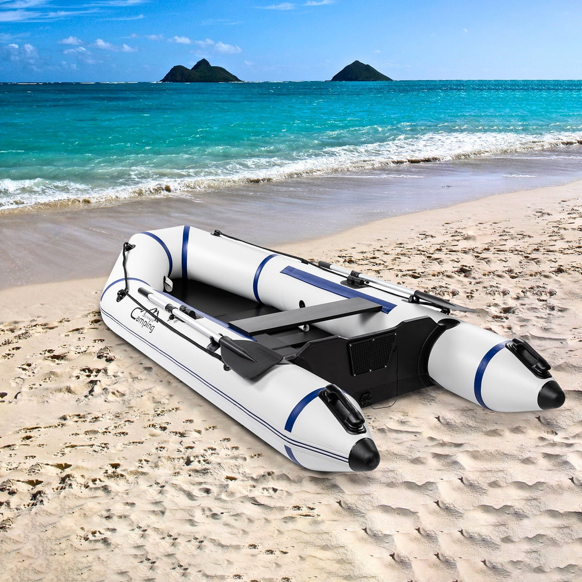 7.5 Zimtown with Oars Gray/White Adult Inflatable Boat, ft and Fishing Pump,