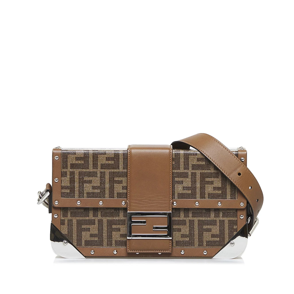 Fendi Coated Baguette (Good) Brown Unisex Fabric Crossbody Trunk Authenticated Zucca Canvas Pre-Owned Bag