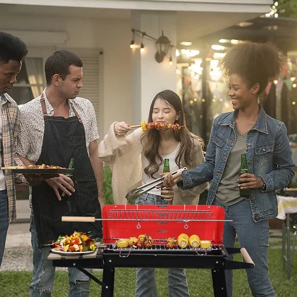 Cooking Backyard 27 Square Heavy for with Small Coal Charcoal Patio for Grill Duty Barbecue Grill BBQ Wheels Camping Outdoor Inch Portable