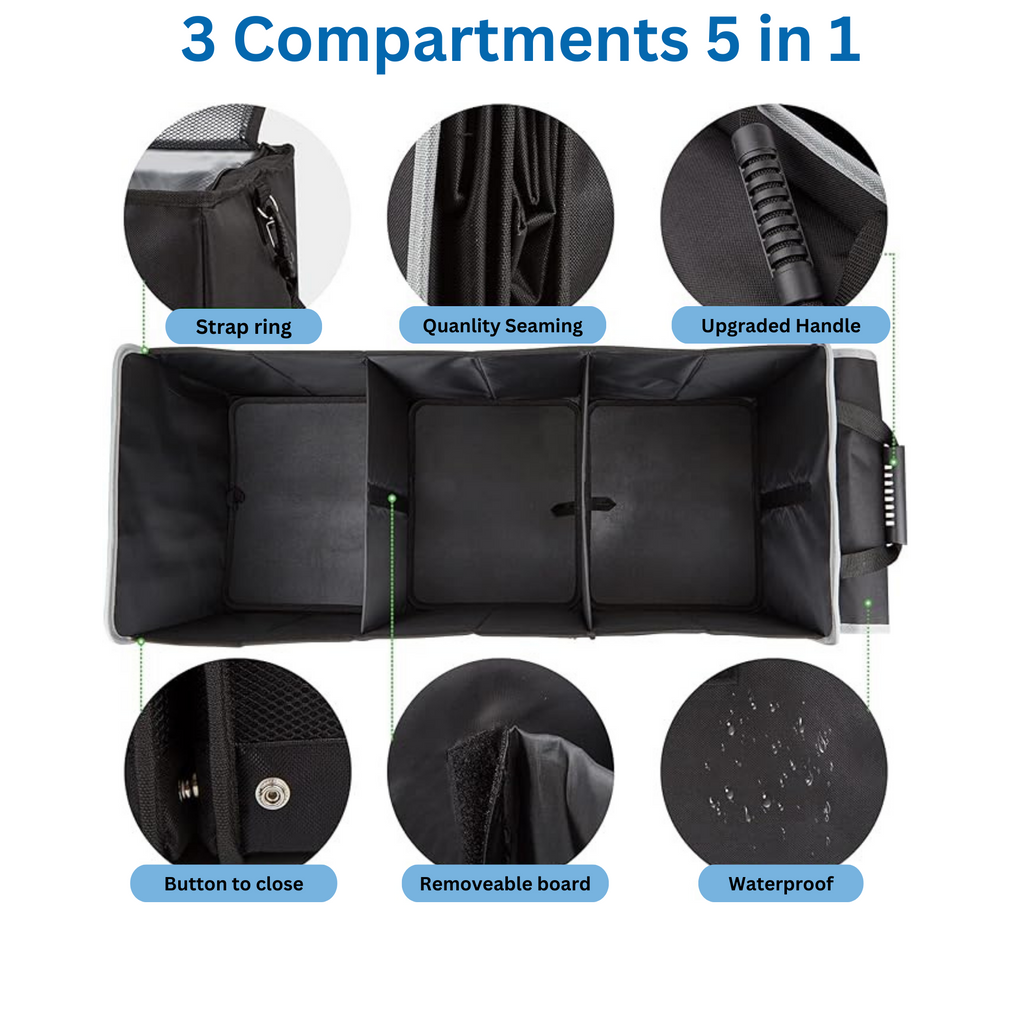 Car 5-in-1 2 Organizer - Cooler Lid, Cargo D and Tie-Down SUV - with Black Storage Solution Collapsible Foldable Insulated Glamor Leak-proof & Dividers, Bag with Straps Trunk Removable