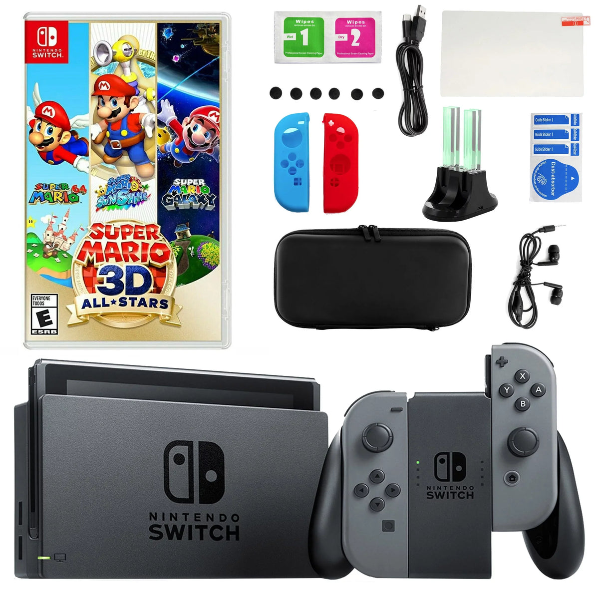 Mario Accessories Switch in Gray and Nintendo Kit Super Star 3D Game All with