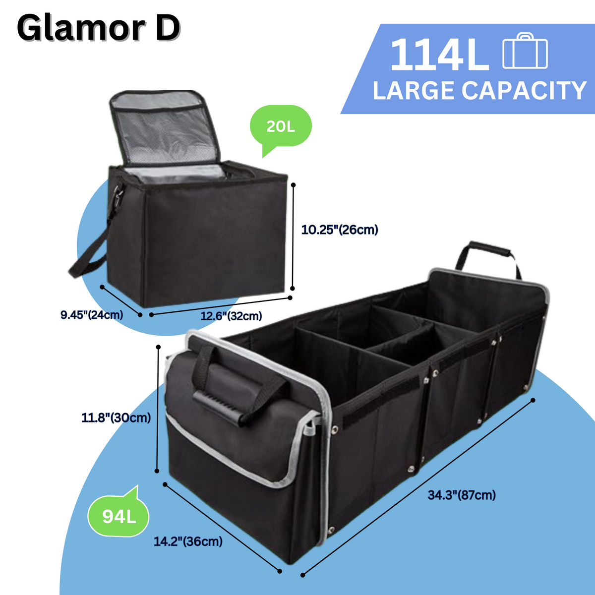 Car 5-in-1 2 Organizer - Cooler Lid, Cargo D and Tie-Down SUV - with Black Storage Solution Collapsible Foldable Insulated Glamor Leak-proof & Dividers, Bag with Straps Trunk Removable