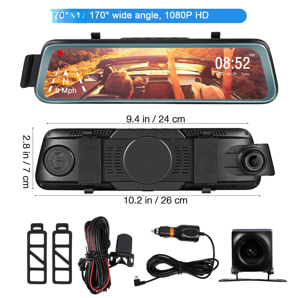 Mirror 10' Angle Cheefull Wide Rear ' Monitor Backup ViewFHD Dash w Parking Camera Rear Mirror Touch Cam Camera Front G-Sensor, Screen 170° and Recording, 1080P Loop Full