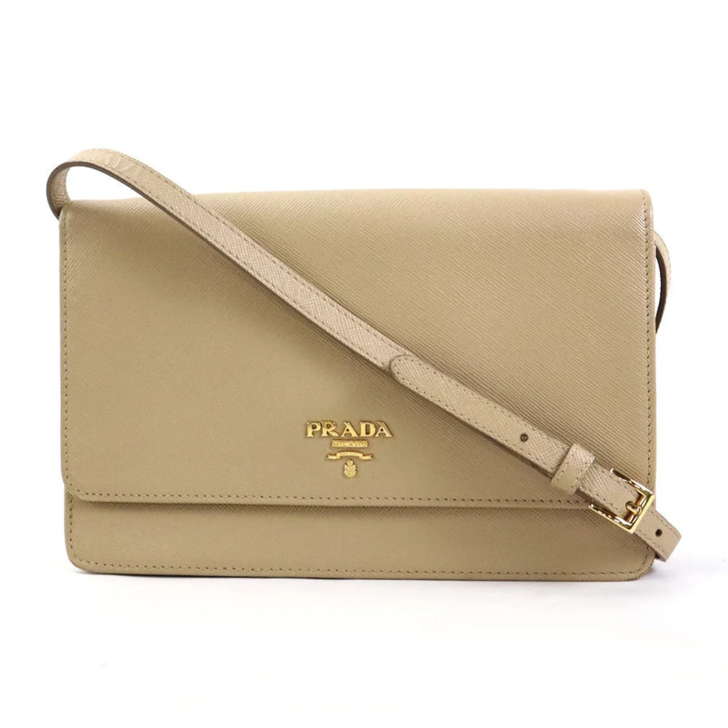 shoulder beige ladies wallet Prada leather (Good) Pre-Owned