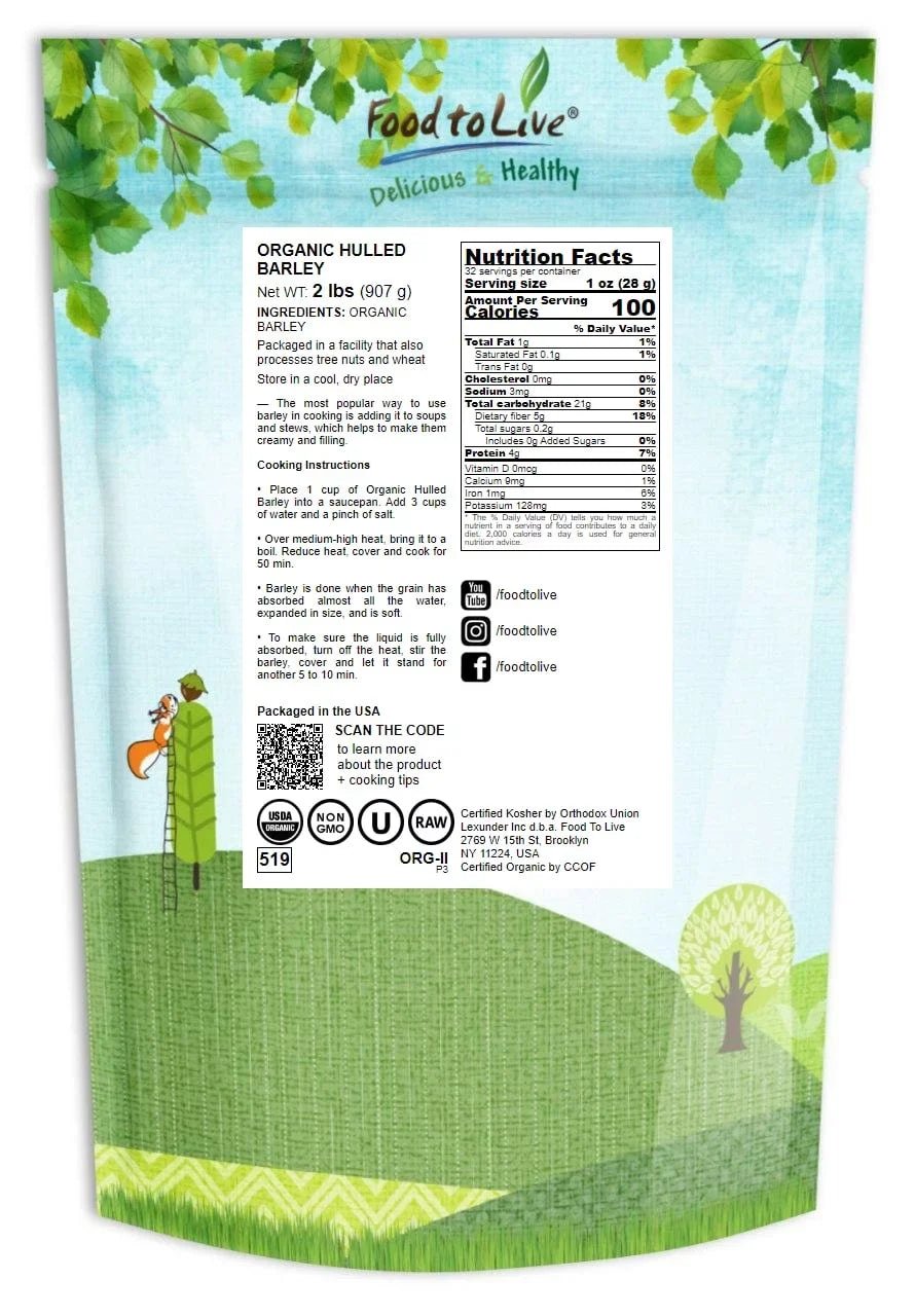 Non-GMO, Grain, – to 2 Kosher, Organic – the USA by Food Raw, Pounds Hulled Bulk Live of Product Barley,