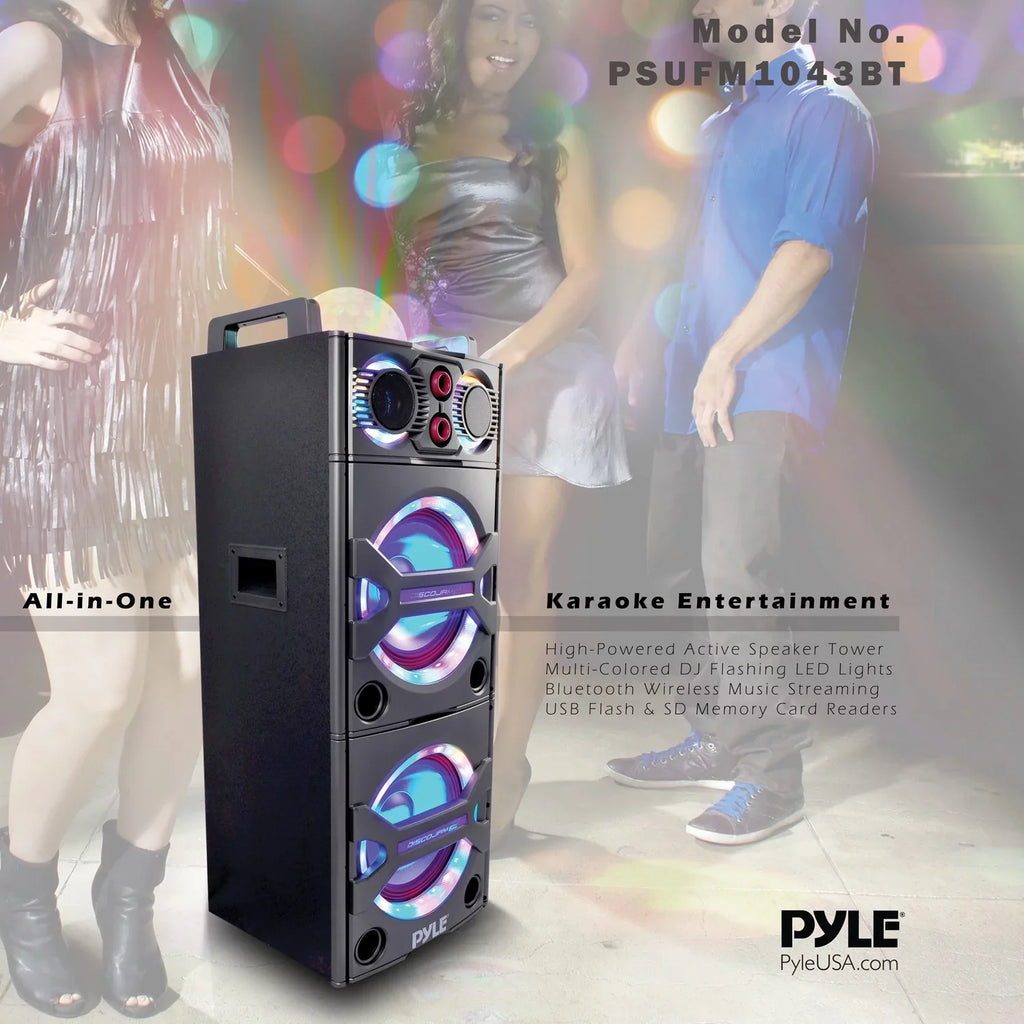 System Bluetooth Portable Party with PSUFM1043BT Flashing Speaker Lights Pyle