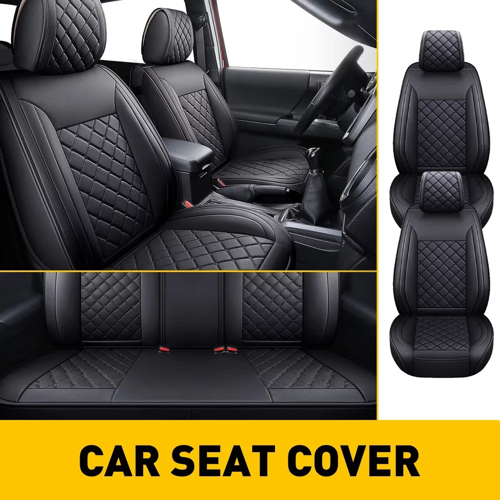 Black) Tacoma Waterproof Cab Crew Full (Full Toyota Covers With for Leather Fit Car 2007-2023 Seat Set, Set