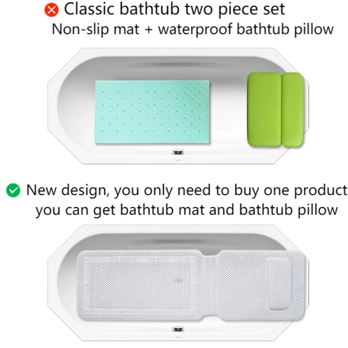 Bathtub inch Cushion, Mat Bath Pillow Gemdeck 49×14 Body Spa Bath Non-Slip Pillow Full