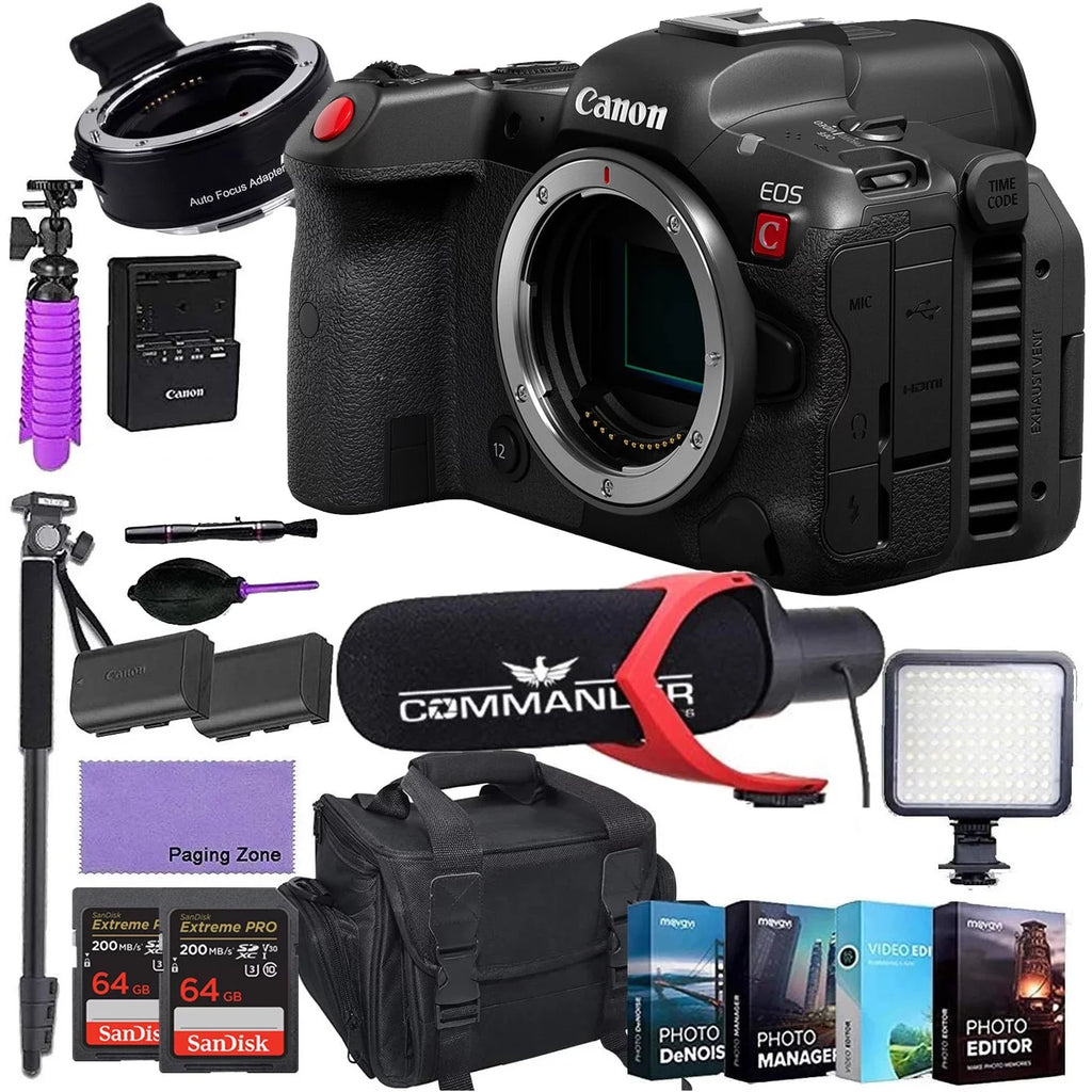 Software More EOS Canon Only) Cinema + Photo EF-EOS R Pro Camera C 4-Pack Accessories Adapter Microphone, Editing Bundle Like (Body High LED, and Mirrorless Mount and R5 Deluxe Power