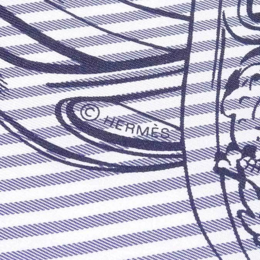 Pre-Owned navy Hermes x white (Good) HERMES ladies GALA 90 silk BRIDES scarf Carre de