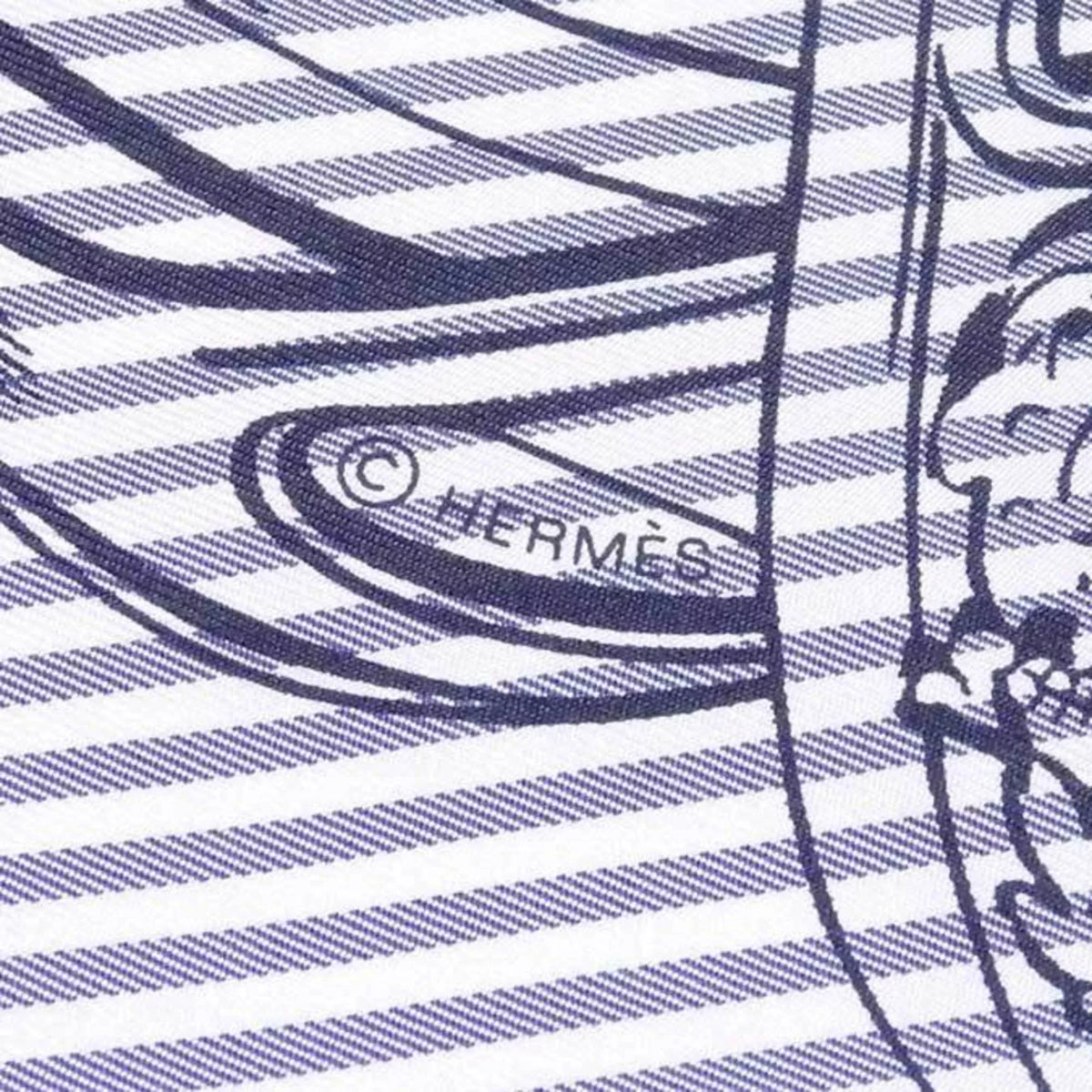 Pre-Owned navy Hermes x white (Good) HERMES ladies GALA 90 silk BRIDES scarf Carre de