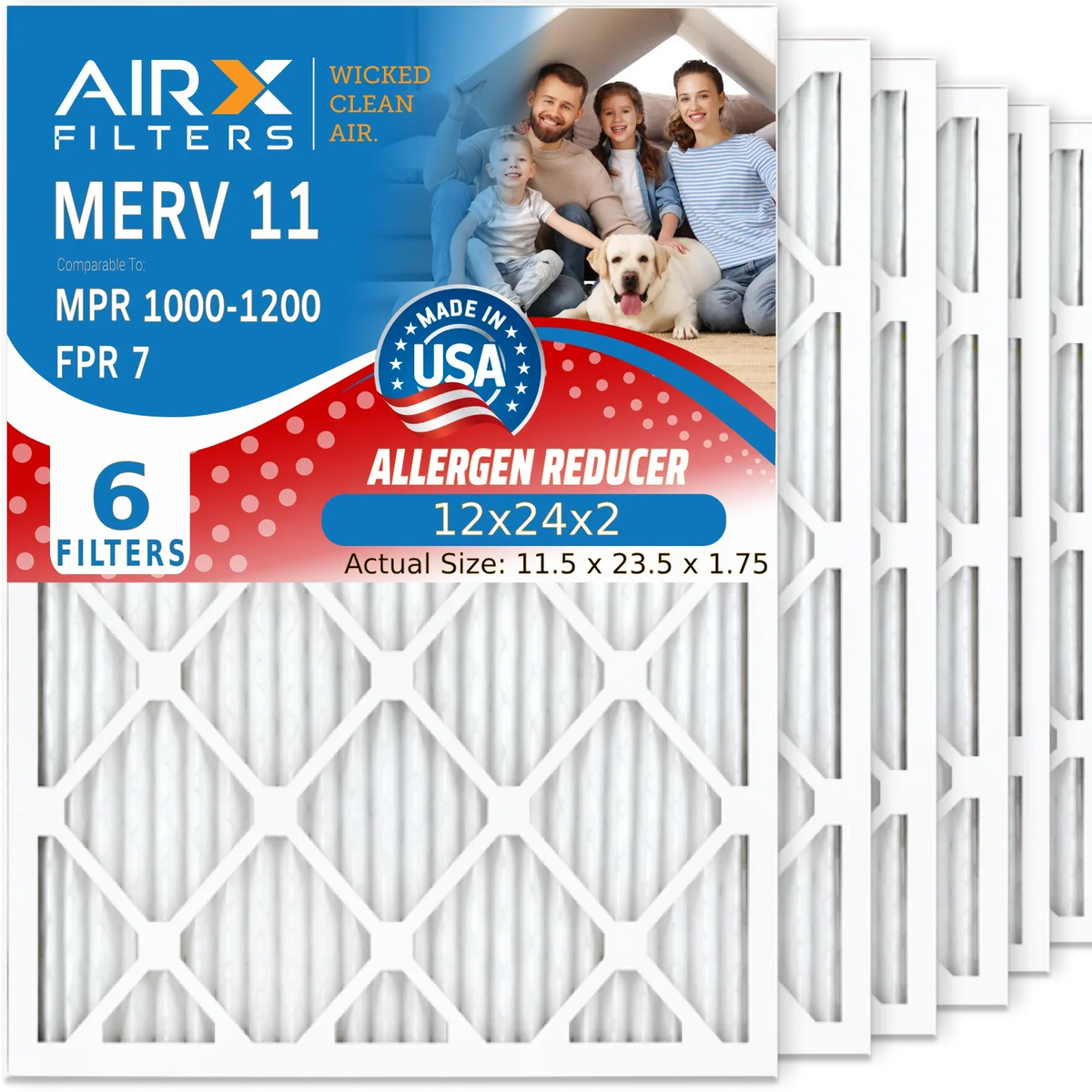 CLEAN Conditioner & Filter 1000, 11 FILTERS USA by 12x24x2 7 6 MPR AIR. HVAC Furnace Filter Comparable Electrostatic WICKED AIRX Air Premium to Pack 1200 MPR 12x24x2 Made MERV Air Pleated FPR Filters