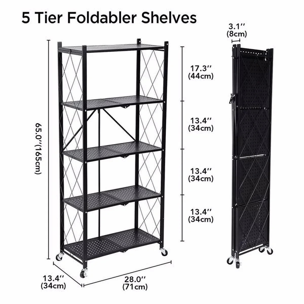 5 Foldable Joybos® Tier Duty Metal with Organizer Heavy Shelves Wheels Black