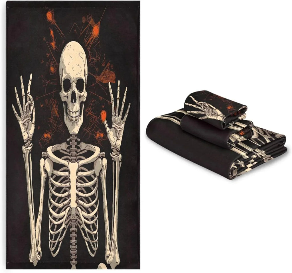 Gift 3-Piece Decorative Skeleton Washcloth Towels Soft Hotel Towel Pool Gym Beach Washcloth Absorbent Towel Bath Bathroom Hand Swimming Bathroom Towel Halloween Coolnut for Set