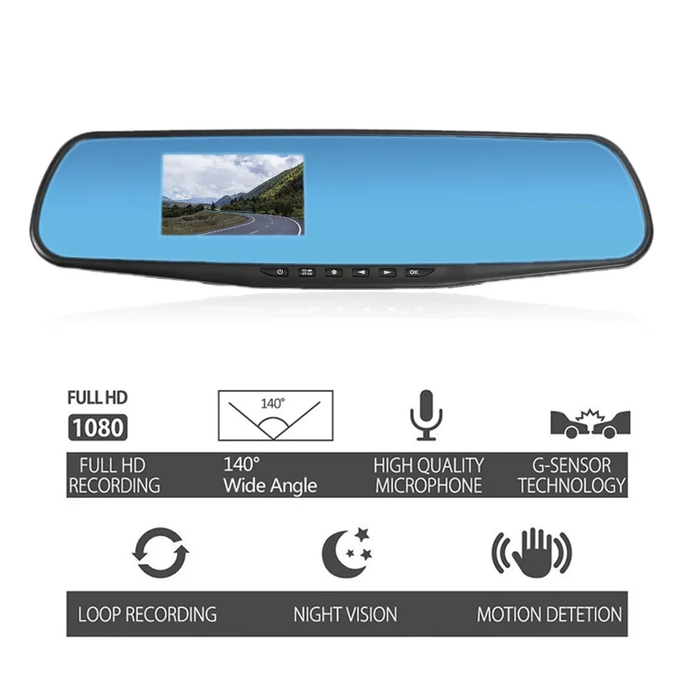 DVR Monitor video Degree Car 140 Inch Mirror Backup HD Rearview 1080P Camera 3