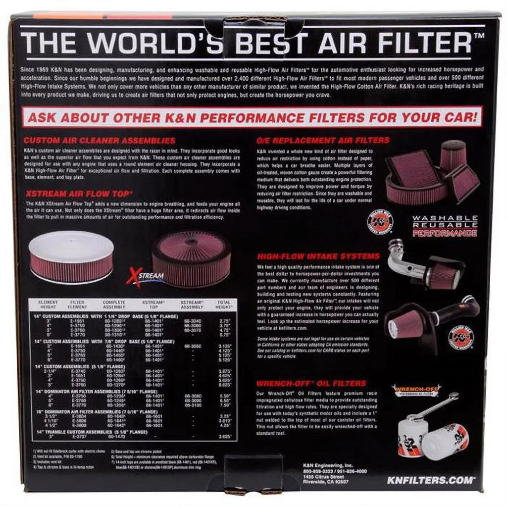 Assembly 60-1230 Filters Air Cleaner Custom K&N