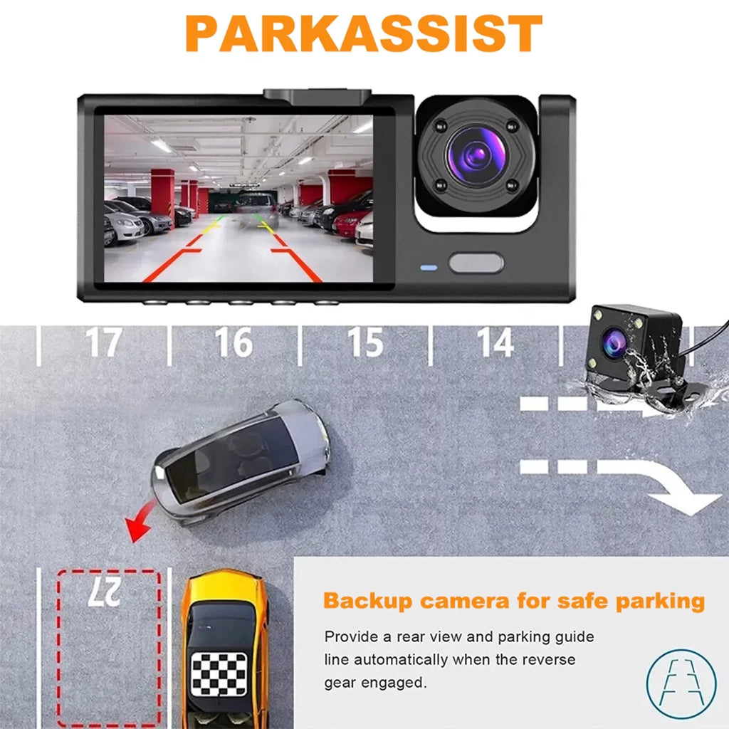 Car Recorder Auto Recording with Dash Safety Camera 3 Cameras, Camcorder, Video Driving Nebublu