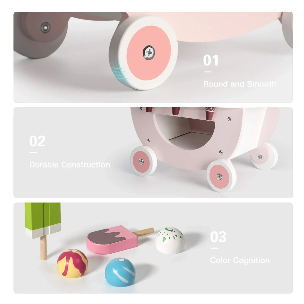 Toys Wooden Play Kids, Toddlers Boys 3 for and Truck, Gift Up Cream Girls Cart Pretend for Food ROBUD & Ice Years