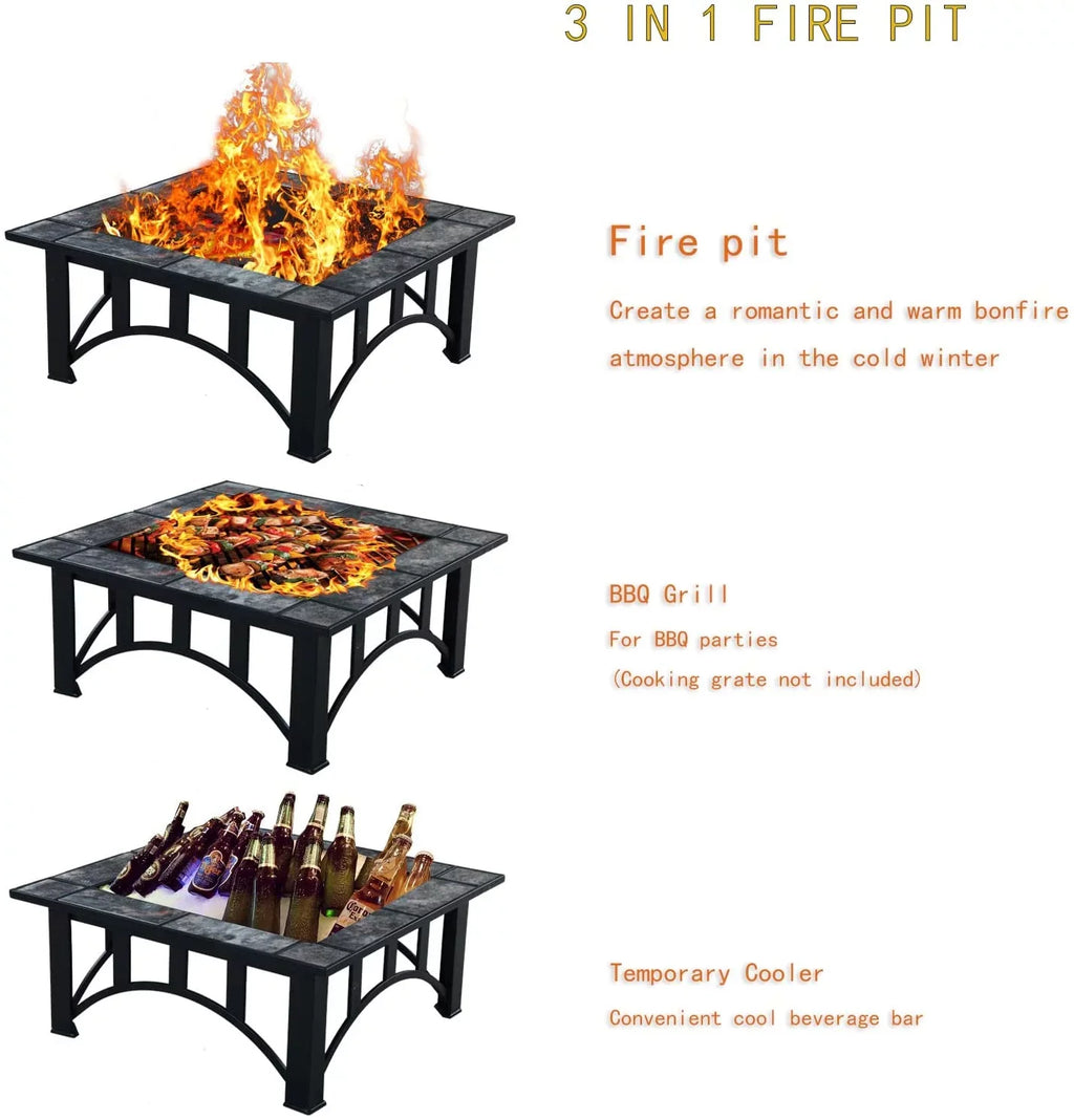 Marble Screen Tabletop Tile Heating, Spark with Patio Bonfire,Camping,Outdoor Square for Burning 35'' Wood Poker Grand Pits Fire and for Patio Fire Outside Tables