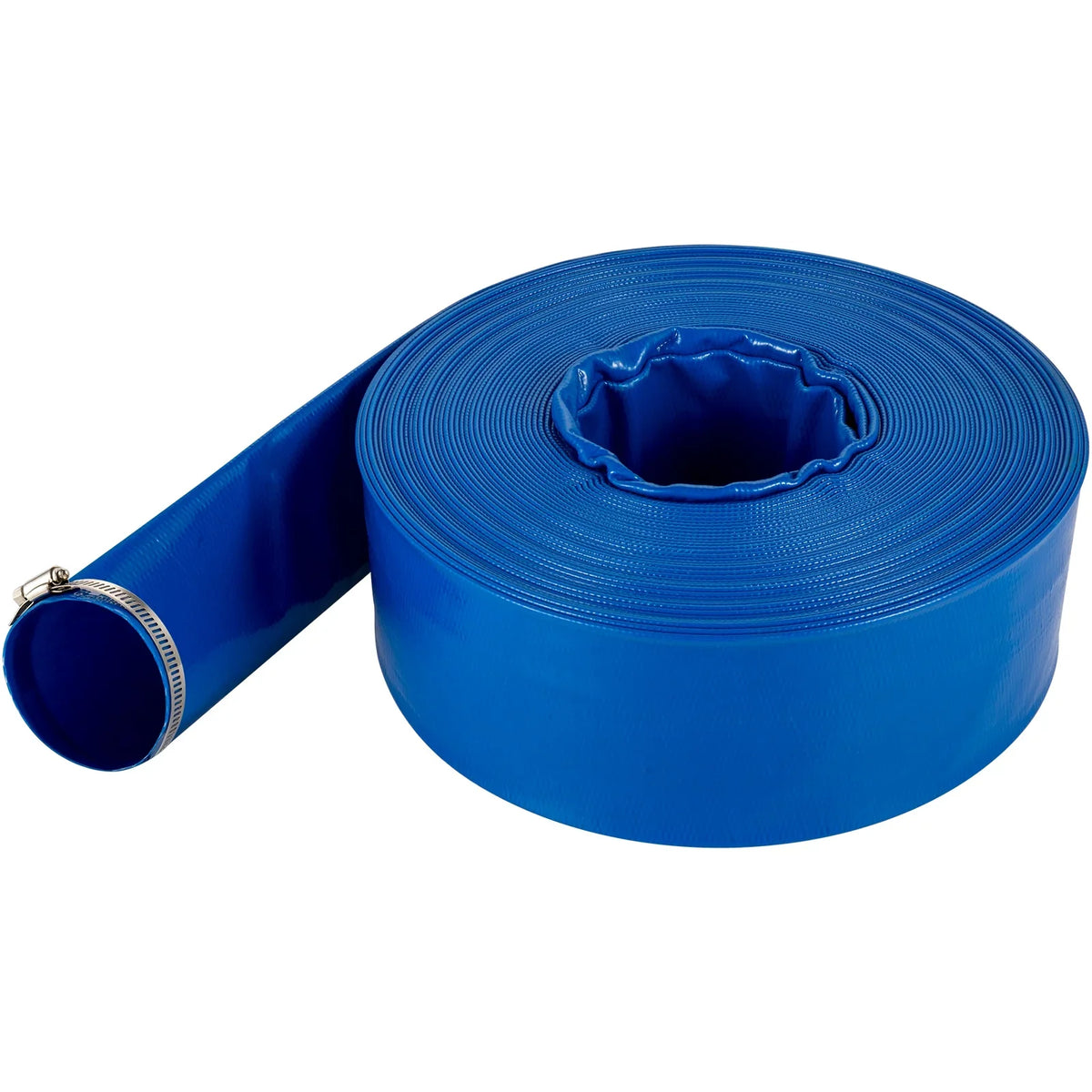 Ideal Blue Pool for Swimming x & Hose, Duty Backwash Transfer, Lay Discharge 105', with BENTISM Hose Weather-proof Fabric & Hose, Drain Water Flat 2" Burst-proof, Clamps, Heavy PVC