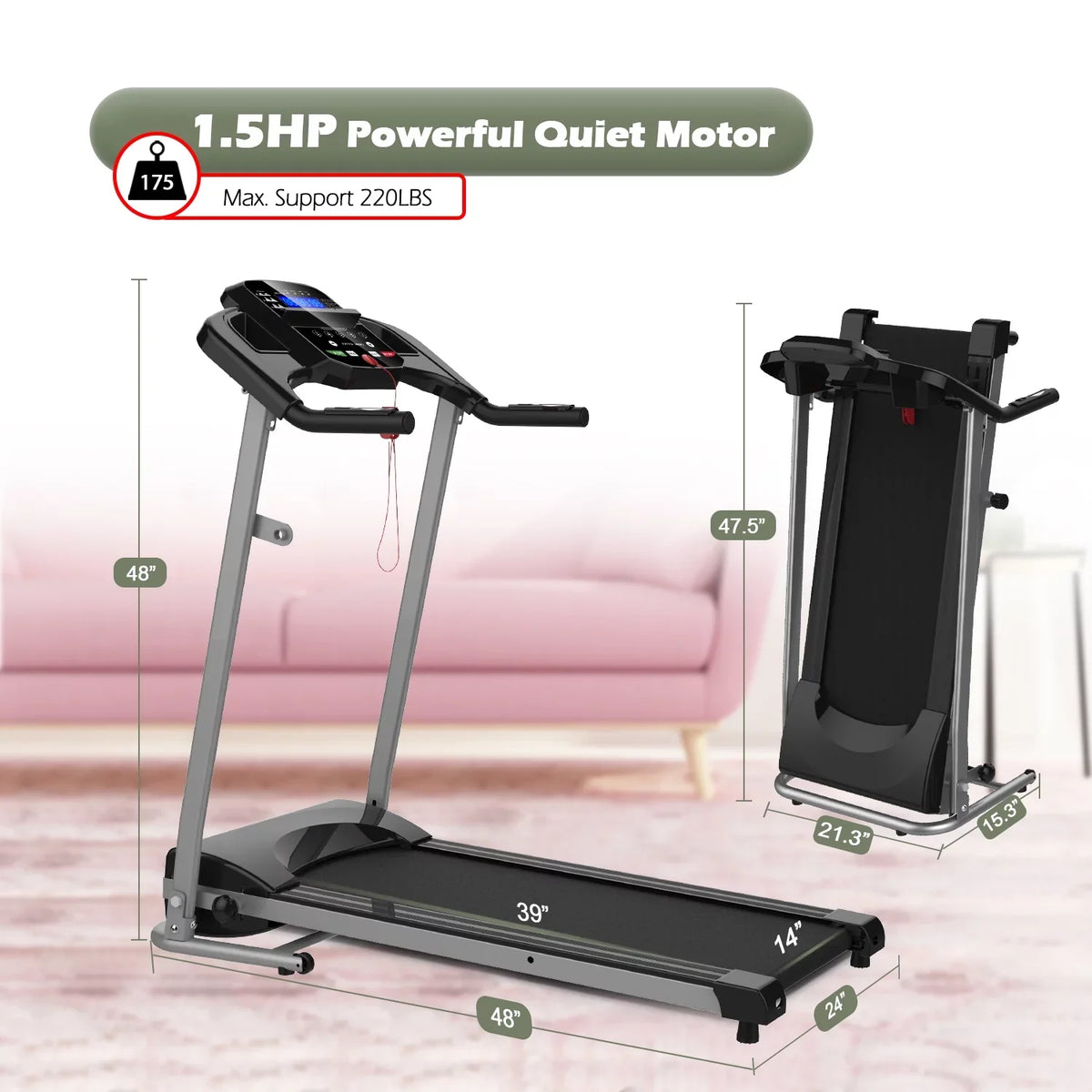 Inolait Black Folding Electric Machine, Treadmill 1.5HP Running