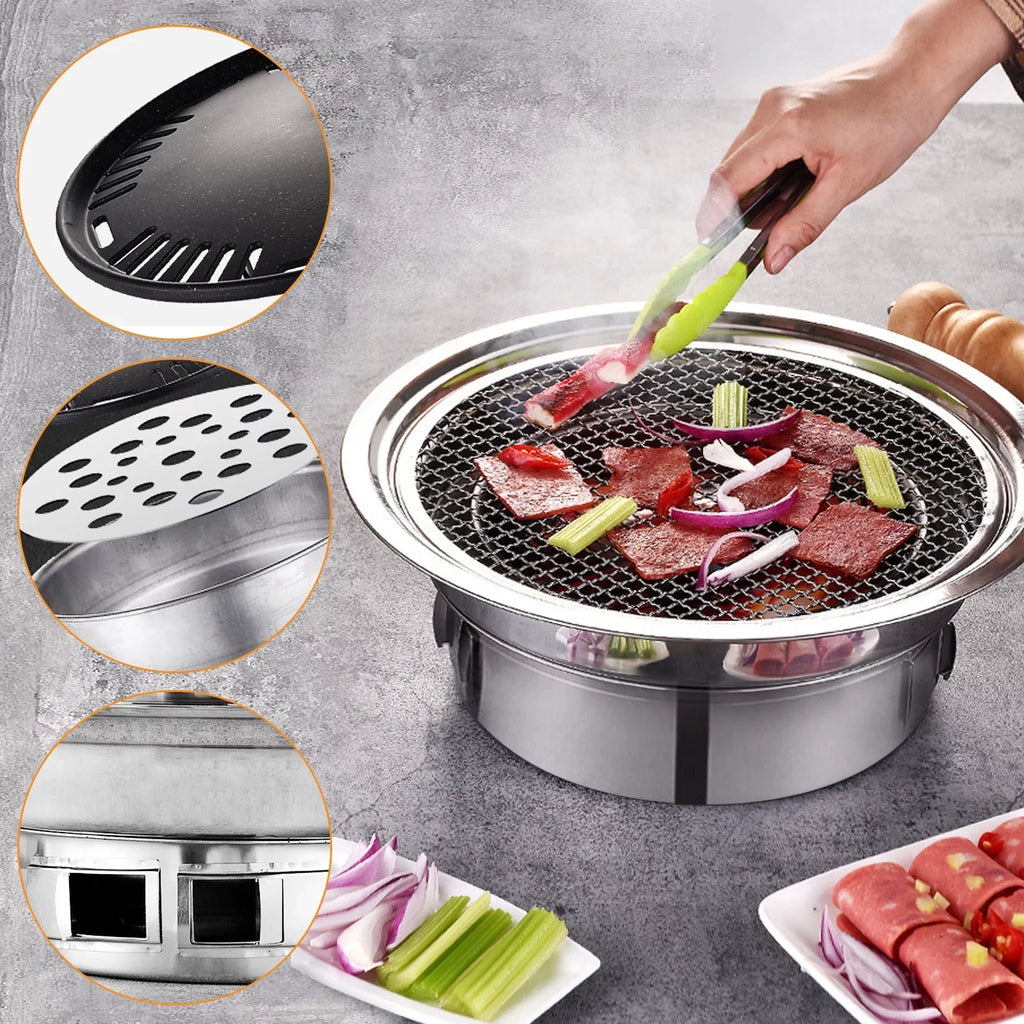 Picnic Smoker and Round Korean Camping Household Non-stick Grill, Outdoor, Grill Charcoal Grill, Stove Portable BBQ Grill Carbon Grill Indoor for Barbecue