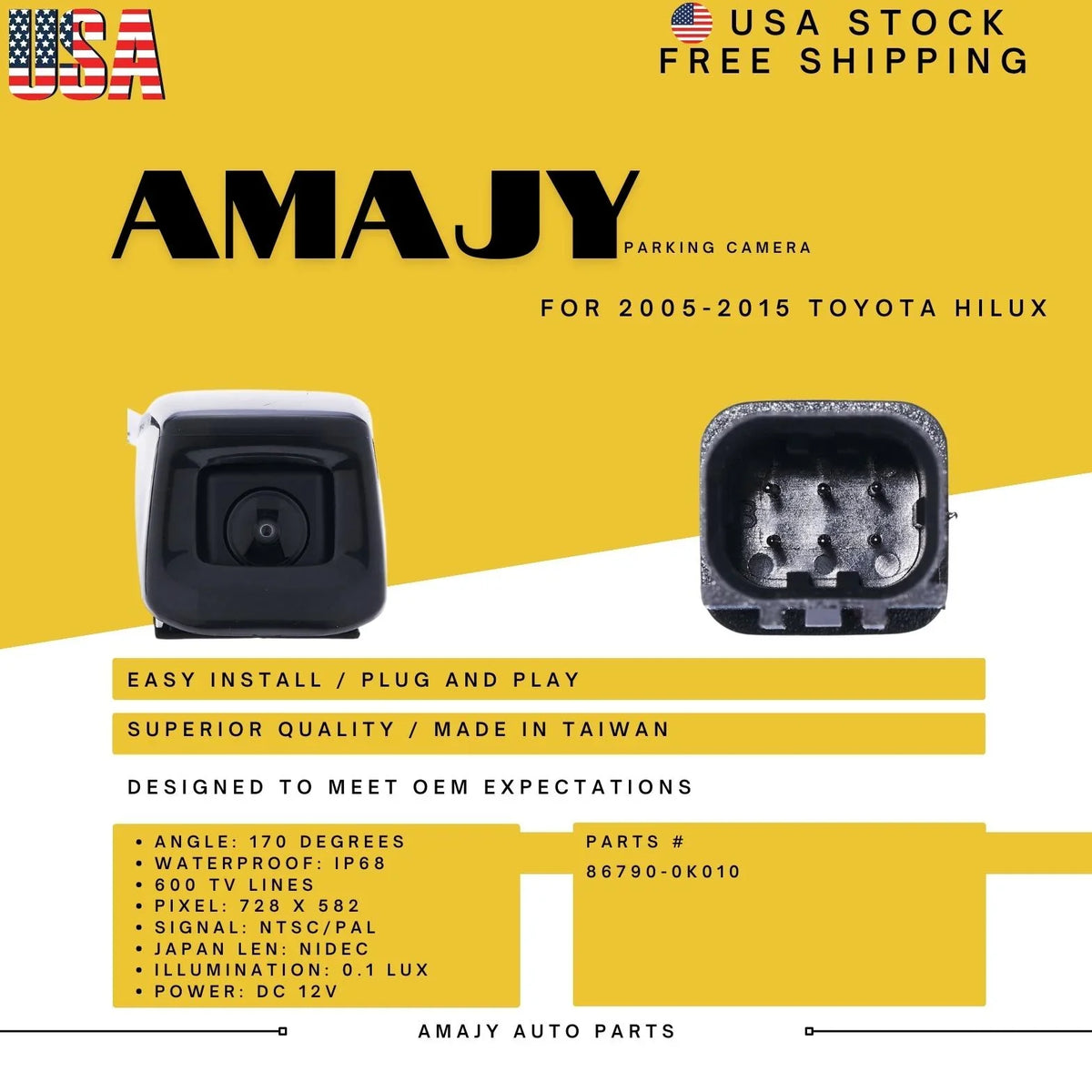Toyota 05-15 HILUX 86790-0K010 Replaces for Camera Backup