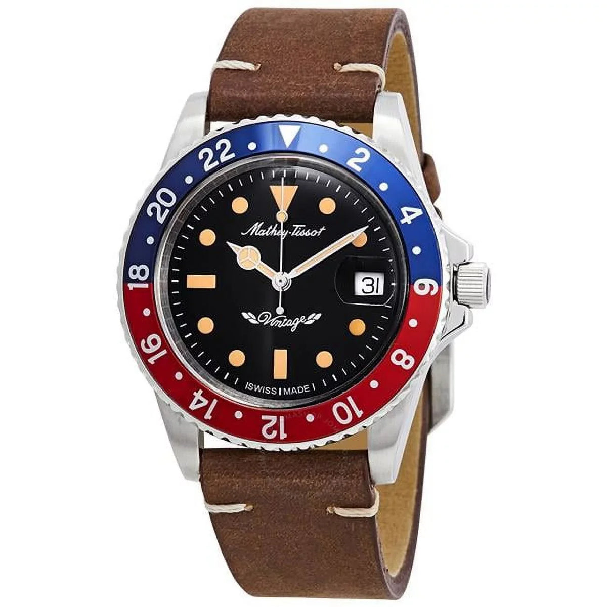 Dial Automatic Adult Mens Black Vintage 100M Leather Watch, - Black Strap