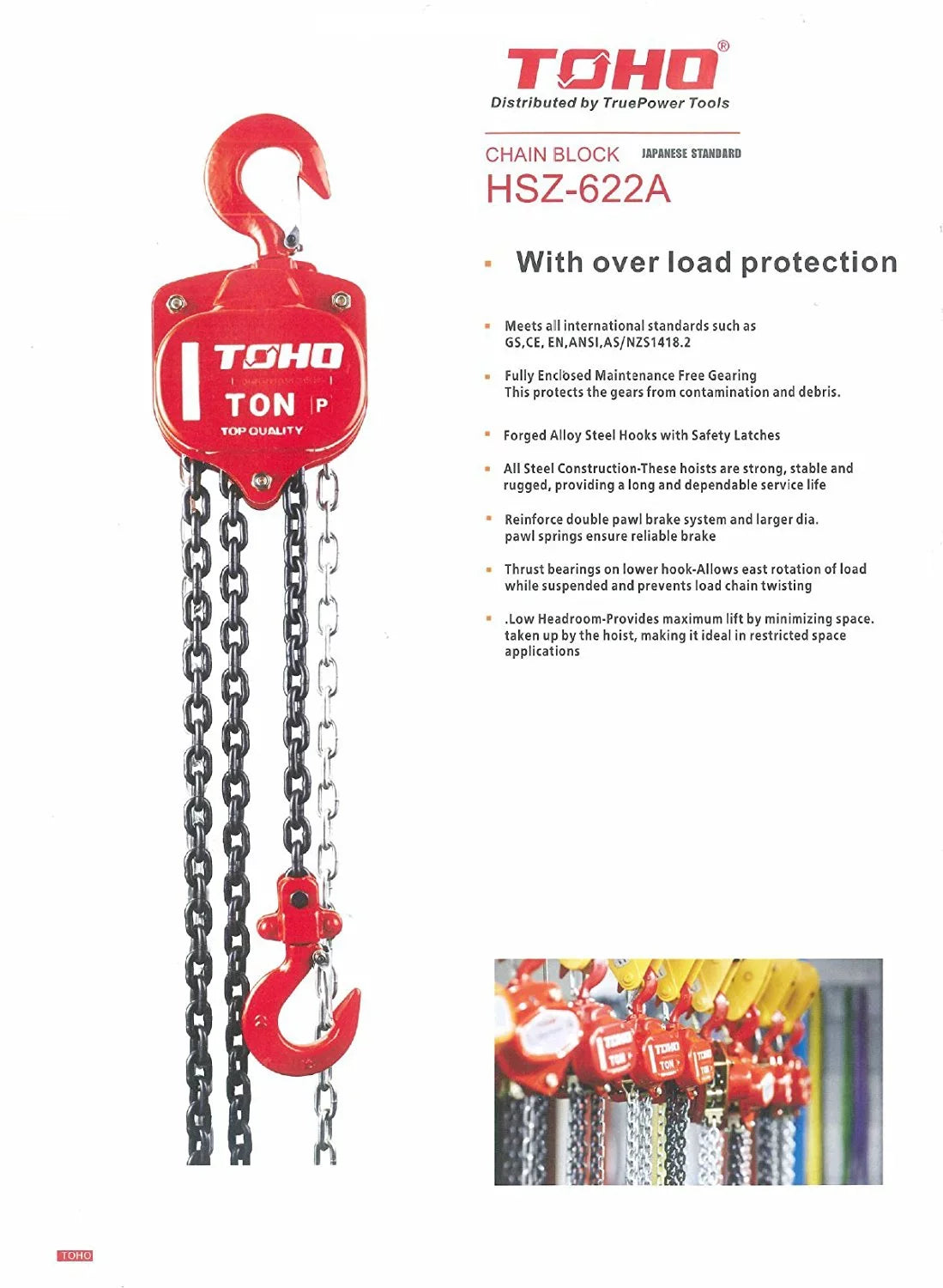 10 Hoist Ft. Protection TOHO with Chain) Block Overload (0.5 HSZ-622A Chain Ton, OP