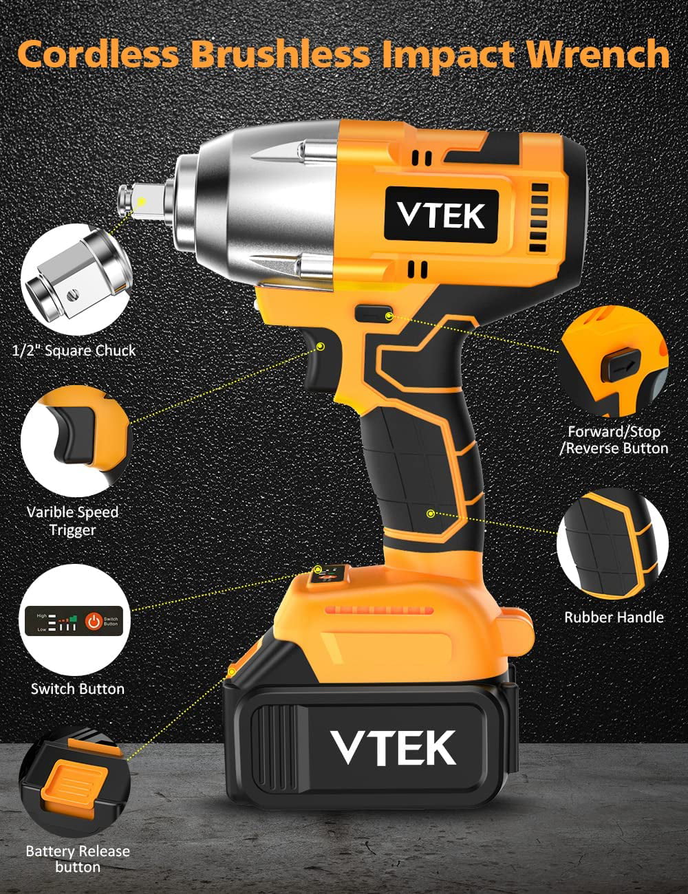 ft-lbs Impact Wrench,Max Wrench Gun 515 Torque Tiers for Impact 1/2 Cordless Brushless 700N.m Impact Car MORI Inch