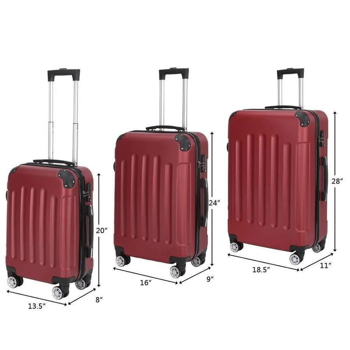 Set TSA Wine Lock, ABS Red, with Trolley 3-Piece Luggage