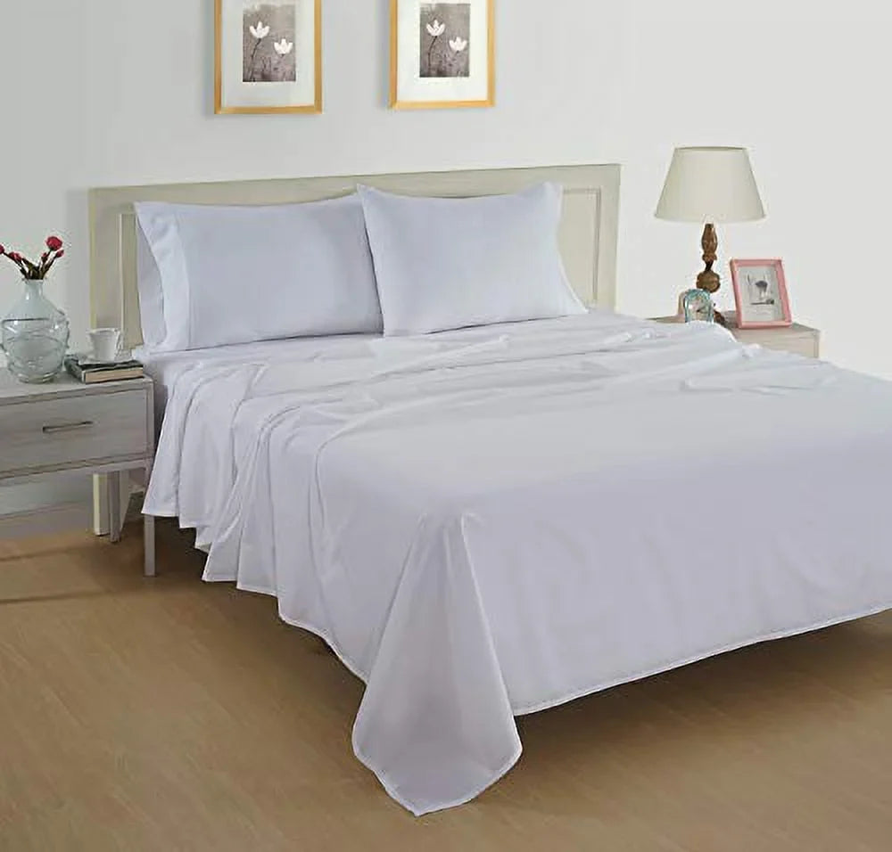 Mattress Sheets Organic LANE Pure for Set Upto 100% White Deep 15" Percale Bedding LINEN Cotton Weave Breathable 4-Piece King-Sheets Fits Bed