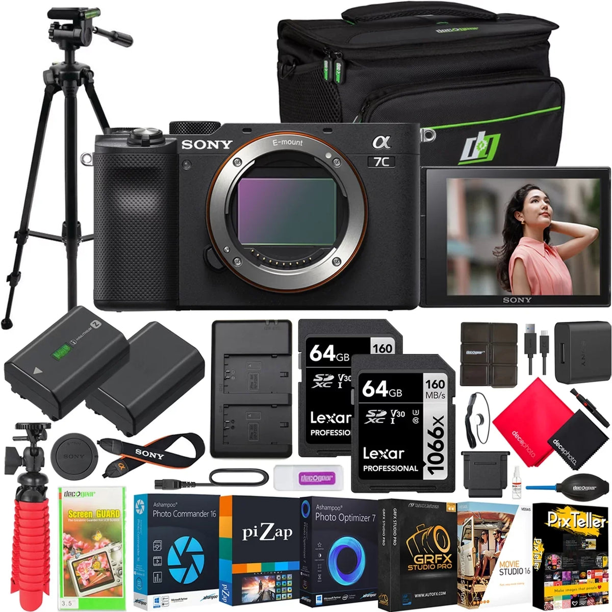 Frame Body Black Gear Bundle a7C ILCE7C/B Case with Full Camera Mirrorless Sony Deco Photography