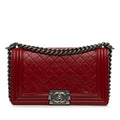 Boy Medium (Good) Bag Authenticated Crossbody Red Bag Pre-Owned Chanel Unisex Flap Leather Lambskin