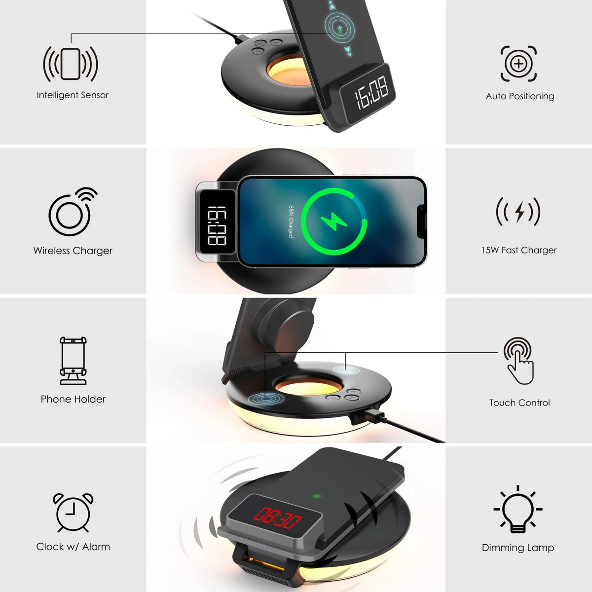 Wireless 3-in-1 Black - Touch Station, Lamps Charging RS7 Rexing Table-Desk Control,