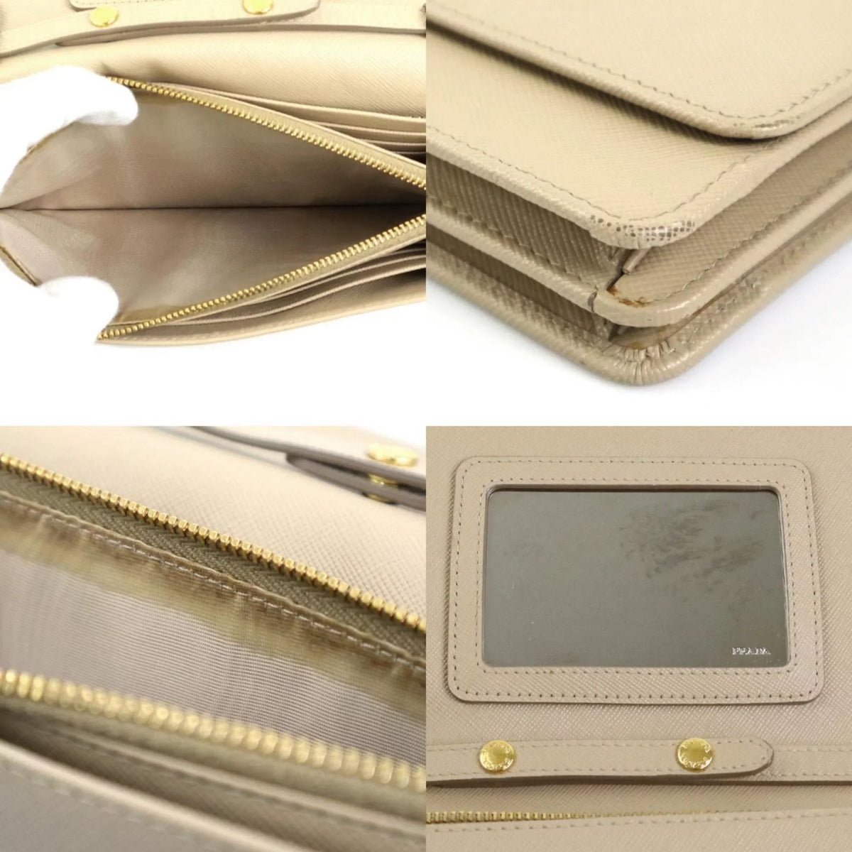 shoulder beige ladies wallet Prada leather (Good) Pre-Owned