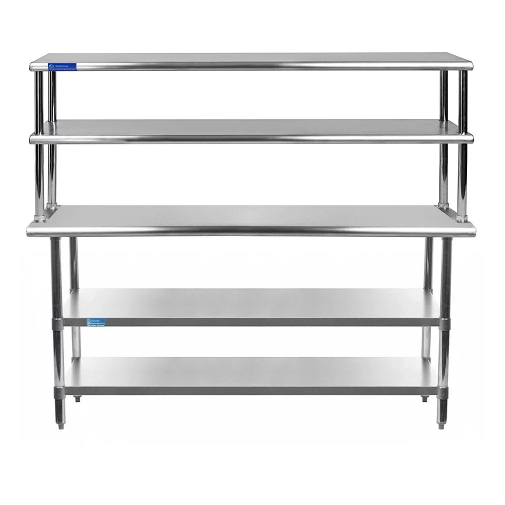 Prep | Shelves | Work Metal Overshelf Kitchen Table Tier Table Wide 12" With Two Steel 30" & Shelving 60" Combo x Double Stainless