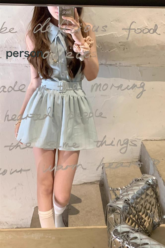 Dress [In Oni Deeeefuu Pei Sleeveless Dress Man Stock]] Tie Short S Pei Mambo Han Waisted Mint Halter Women Neck Dresses Commuter